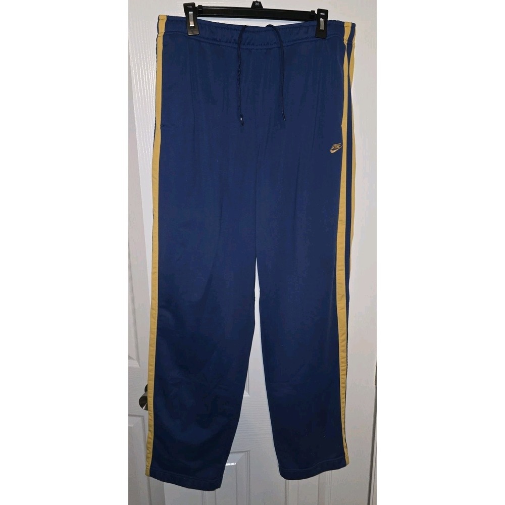 Nike Track Pants Mens XL Blue Gold Stripe Drawstring Pocket Zip Ankle Gym Active